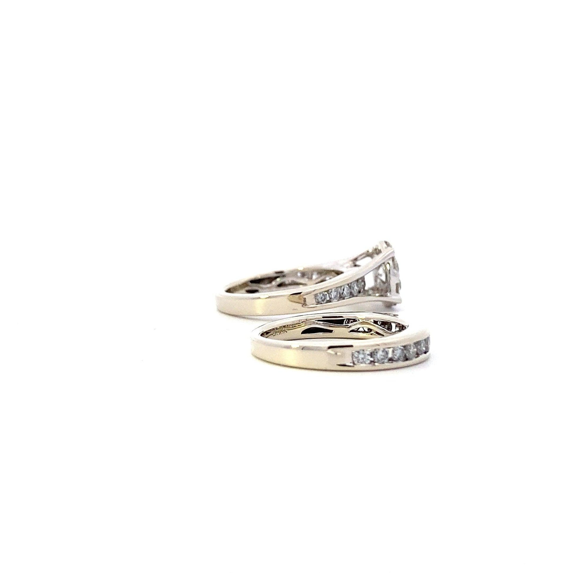14K Oro Blanco Diamante de Compromiso y Anillo de Boda Set - 1.60ct - ipawnishop.com