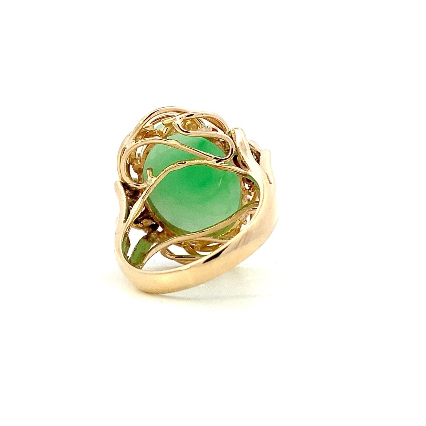 14K Oro Amarillo Jade Verde Anillo de Diamantes de la Mujer - 0.26ct - ipawnishop.com
