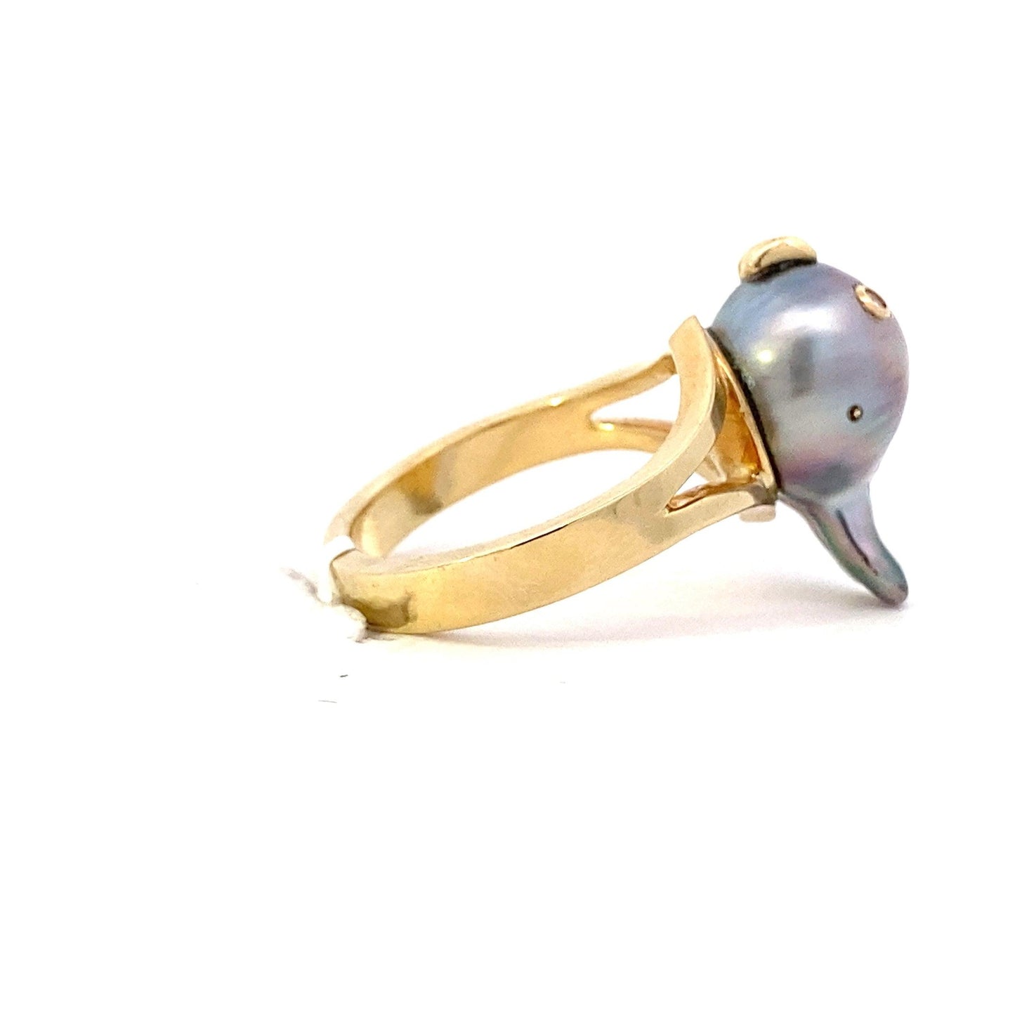 Anillo de Diamantes para Mujer en Oro Amarillo 18K y Perla Barroca Negra - 0.04ct - ipawnishop.com